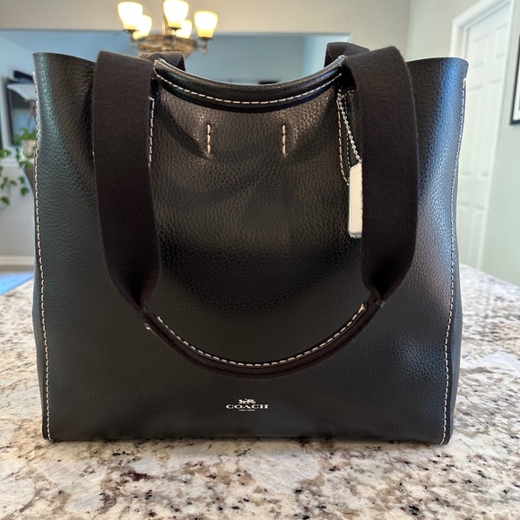 Coach Black Pebble Leather Derby Tote New with Tags Burgundy Red Interior - Picture 2 of 16